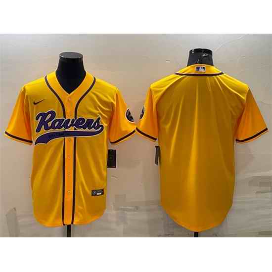 Men Baltimore Ravens Blank Yellow With Patch Cool Base Stitched Baseball Jersey->baltimore ravens->NFL Jersey