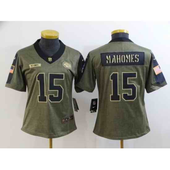 Women's Kansas City Chiefs #15 Patrick Mahomes Nike Olive 2021 Salute To Service Limited Player Jersey->women nfl jersey->Women Jersey