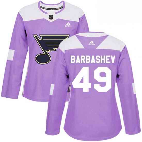 Womens Adidas St Louis Blues #49 Ivan Barbashev Authentic Purple Fights Cancer Practice NHL Jersey->women nhl jersey->Women Jersey
