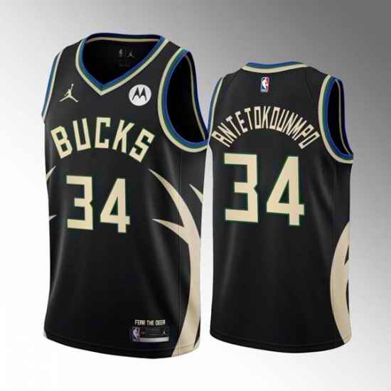 Men's Milwaukee Bucks #34 Giannis Antetokounmpo 2022 #23 Black Statement Edition Stitched Basketball Jersey->anaheim ducks->NHL Jersey