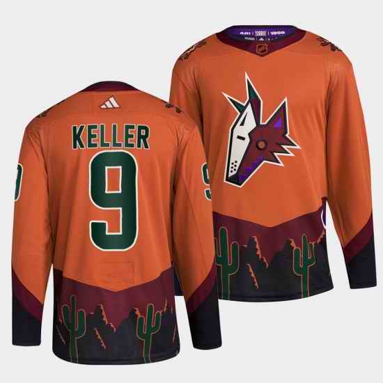 Men Arizona Coyotes #9 Clayton Keller Orange 2022 23 Reverse Retro Stitched Jersey->calgary flames->NHL Jersey