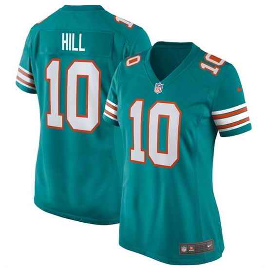 Women Miami Dolphins #10 Tyreek Hill Aqua Color Rush Stitched Jersey->women nfl jersey->Women Jersey