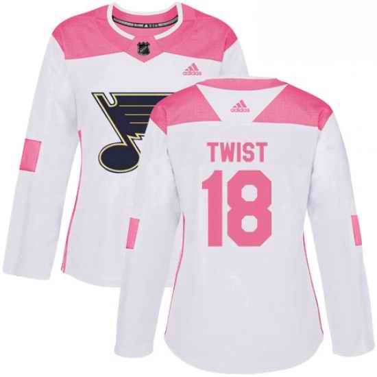 Womens Adidas St Louis Blues #18 Tony Twist Authentic WhitePink Fashion NHL Jersey->women nhl jersey->Women Jersey