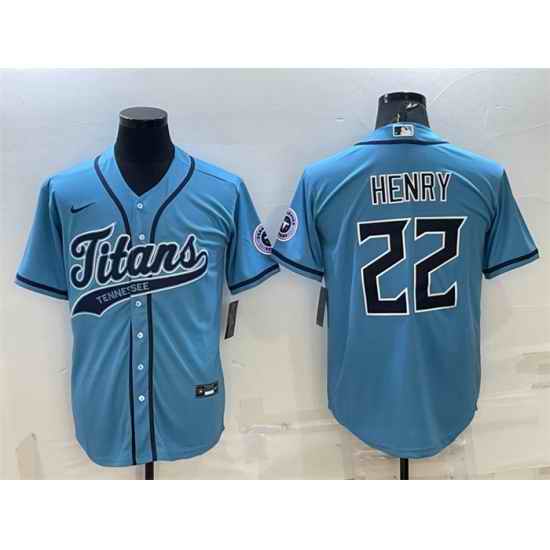 Men Tennessee Titans #22 Derrick Henry Blue With Patch Cool Base Stitched Baseball Jersey->tennessee titans->NFL Jersey