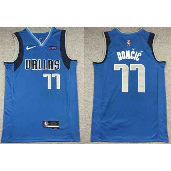 Men Dallas Mavericks Luka Doncic #77 75th Anniversary Swingman Blue Stitched Basketball Jersey->dallas mavericks->NBA Jersey