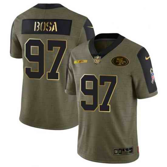 Men San Francisco 49ers #97 Nick Bosa 2021 Olive Camo Salute To Service Golden Limited Stitched Jersey->arizona cardinals->NFL Jersey