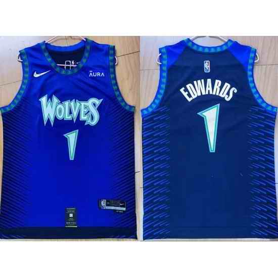 Men Minnesota Timberwolves #1 Anthony Edwards 75th Anniversary 2021 2022 City Edition NBA Jersey->new orleans pelicans->NBA Jersey