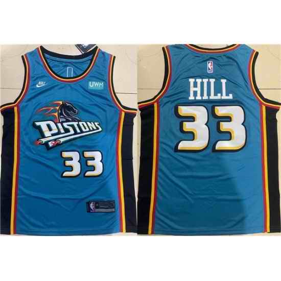 Men Detroit Pistons #33 Grant Hill Blue Stitched Jersey->chicago bulls->NBA Jersey