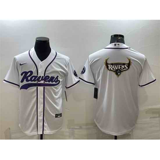 Men Baltimore Ravens White Team Big Logo With Patch Cool Base Stitched Baseball Jersey->baltimore ravens->NFL Jersey