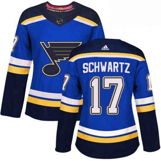Womens Adidas St Louis Blues #17 Jaden Schwartz Premier Royal Blue Home NHL Jersey->women nhl jersey->Women Jersey