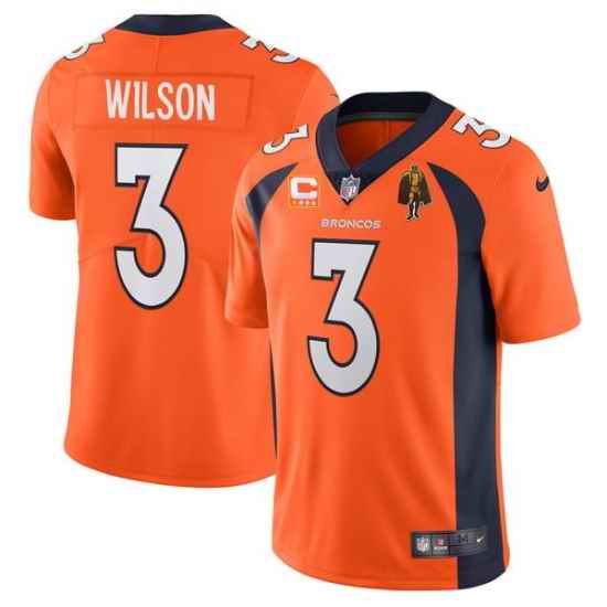 Men Denver Broncos #3 Russell Wilson Orange With C Patch & Walter Payton Patch Vapor Untouchable Limited Stitched Jersey->green bay packers->NFL Jersey