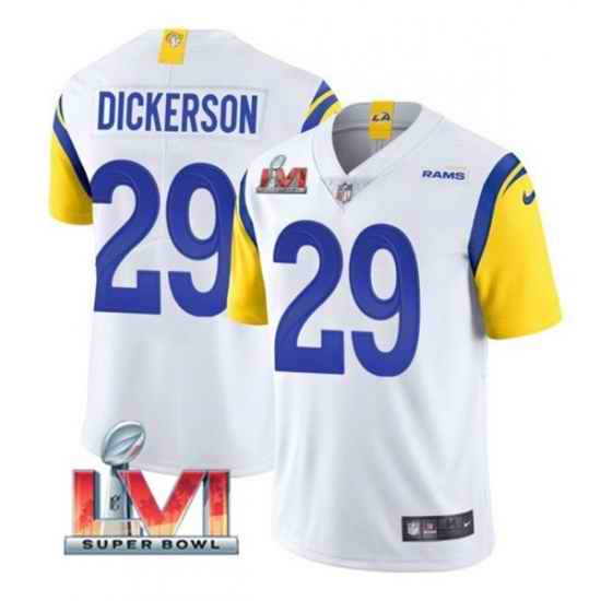 Nike Los Angeles Rams #29 Eric Dickerson White 2022 Super Bowl LVI Vapor Limited Jersey->los angeles rams->NFL Jersey