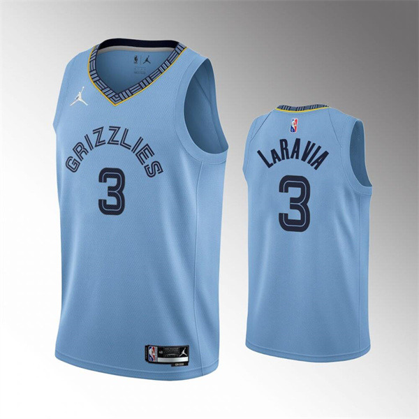 Men's Memphis Grizzlies #3 Jake LaRavia 75th Anniversary Statement Edition Light Blue Stitched Basketball Jersey->memphis grizzlies->NBA Jersey