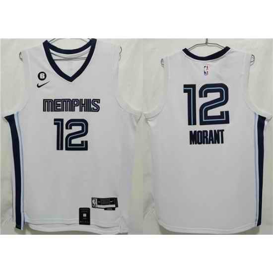 Men Memphis Grizzlies 12 Ja Morant White With NO #6 Patch Stitched Jersey->new york knicks->NBA Jersey