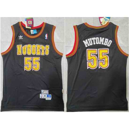 Men Denver Nuggets #55 Dikembe Mutombo Black Throwback Stitched Jersey->denver nuggets->NBA Jersey