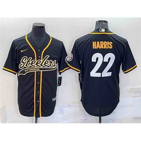 Men Pittsburgh Steelers #22 Najee Harris Black With Patch Cool Base Stitched Baseball Jerseys->pittsburgh steelers->NFL Jersey