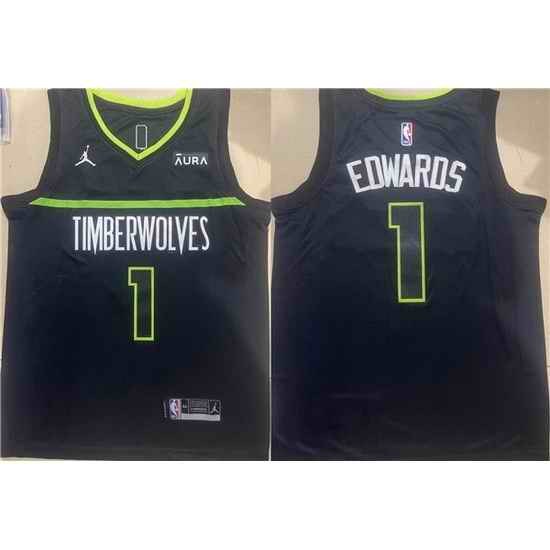 Men Minnesota Timberwolves #1 Anthony Edwards Black Stitched Jersey->memphis grizzlies->NBA Jersey