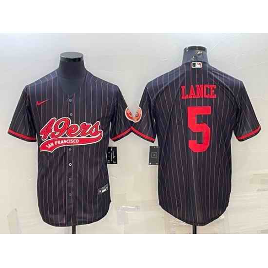 Men San Francisco 49ers #5 Trey Lance Black With Patch Cool Base Stitched Baseball Jersey->pittsburgh steelers->NFL Jersey