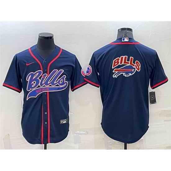 Men Buffalo Bills Navy Team Big Logo With Patch Cool Base Stitched Baseb->buffalo bills->NFL Jersey