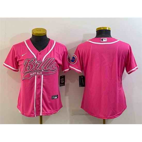 Women Buffalo Bills Blank Pink With Patch Cool Base Stitched Baseball Jersey->women nfl jersey->Women Jersey