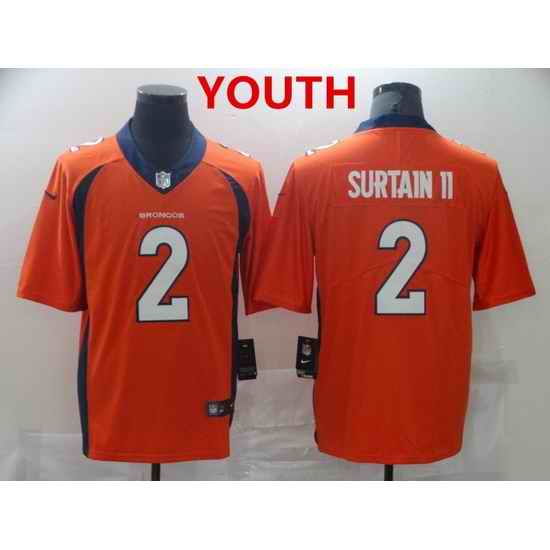 Youth Denver Broncos #2 Surtain II Orange Nike Vapor Untouchable Limited 2021 NFL Jersey->youth nfl jersey->Youth Jersey