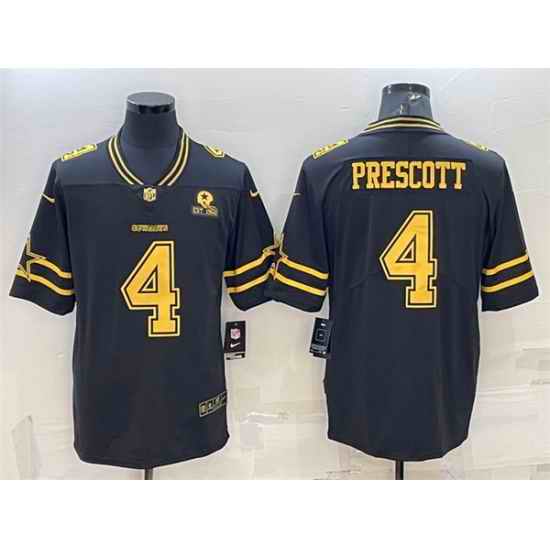 Men Dallas Cowboys #4 Dak Prescott Black Gold Edition With 1960 Patch Limited Stitched Football Jersey->chicago bears->NFL Jersey