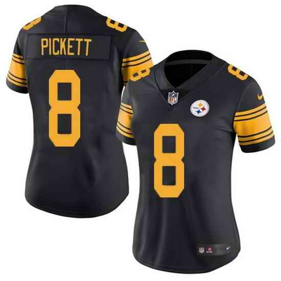 Women Pittsburgh Steelers #8 Kenny Pickett Black Color Rush Limited Stitched Jersey 28Run Small 2->women nfl jersey->Women Jersey
