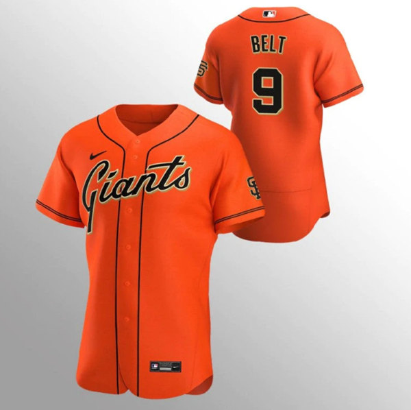 Men's San Francisco Giants #9 Brandon Belt Orange Flex Base Stitched Jersey->san diego padres->MLB Jersey