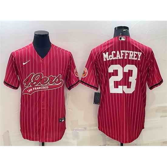 Men San Francisco 49ers #23 Christian McCaffrey Red With Patch Cool Base Stitched Baseball Jersey->seattle seahawks->NFL Jersey