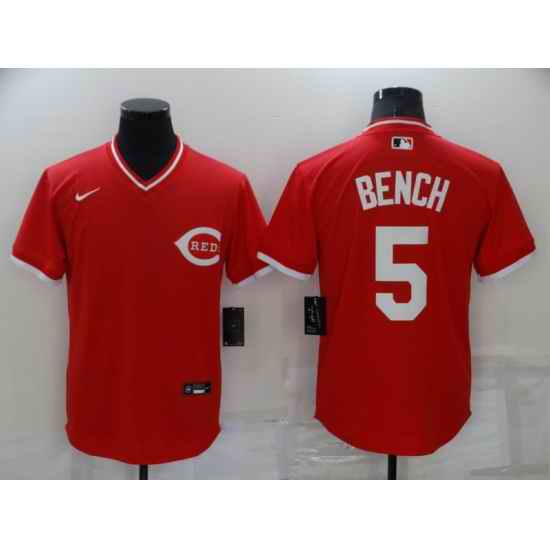 Men's Cincinnati Reds #5 Johnny Bench Red Pullover Throwback Nike Jersey->detroit tigers->MLB Jersey