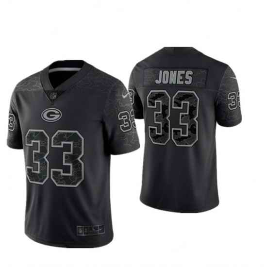Men Green Bay Packers #33 Aaron Jones Black Reflective Limited Stitched Football Jersey->green bay packers->NFL Jersey