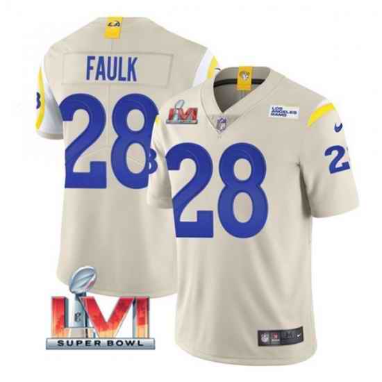 Nike Los Angeles Rams #28 Marshall Faulk Bone 2022 Super Bowl LVI Vapor Limited Jersey->los angeles rams->NFL Jersey
