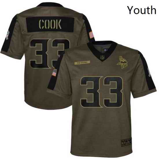Youth Minnesota Vikings Dalvin Cook Nike Olive 2021 Salute To Service Game Jersey->youth nfl jersey->Youth Jersey