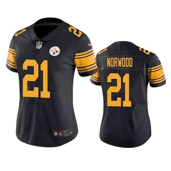 Women Pittsburgh Steelers #21 Tre Norwood Black Color Rush Limited Stitched Jersey 28Run Small 2->women nfl jersey->Women Jersey