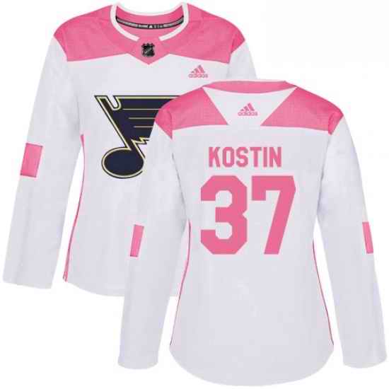 Womens Adidas St Louis Blues #37 Klim Kostin Authentic WhitePink Fashion NHL Jersey->women nhl jersey->Women Jersey