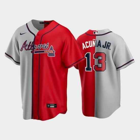 Men Atlanta Braves #13 Ronald Acuna Jr  Gray Red Split Cool Base Stitched Baseball Jersey->los angeles angels->MLB Jersey