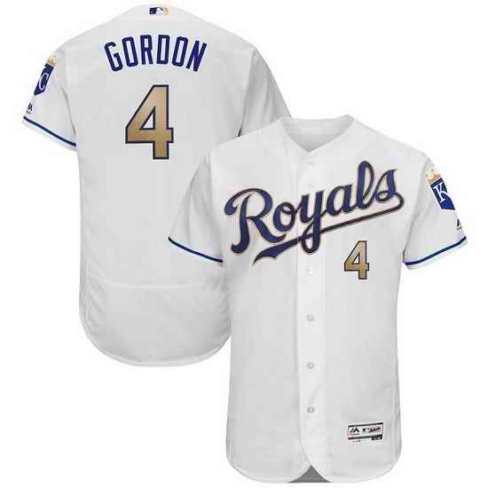 Men Kansas City Royals #4 Alex Gordon White Gold Flex Base Stitched jersey->kansas city royals->MLB Jersey