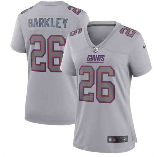 Women New York Giants #26 Saquon Barkley Grey Atmosphere Fashion Stitched Game Jersey->women nfl jersey->Women Jersey