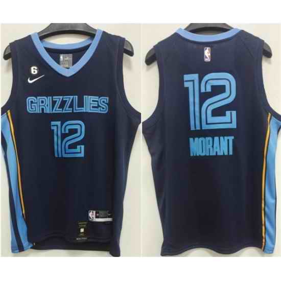 Men Memphis Grizzlies 12 Ja Morant Navy With NO #6 Patch Stitched Jersey->memphis grizzlies->NBA Jersey