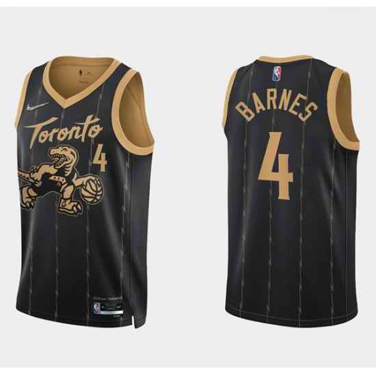 Men Toronto Raptors #4 Scottie Barnes 2021 22 City Edition Black 75th Anniversary Swingman Stitched Basketball Jersey->san antonio spurs->NBA Jersey