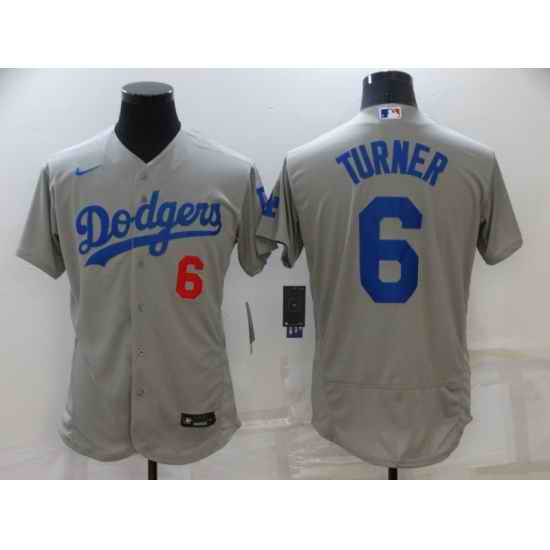 Men Los Angeles Dodgers #6 Trea Turner Grey Flex Base Stitched Jersey->new york mets->MLB Jersey