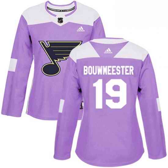 Womens Adidas St Louis Blues #19 Jay Bouwmeester Authentic Purple Fights Cancer Practice NHL Jersey->women nhl jersey->Women Jersey