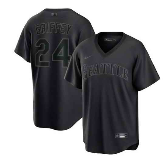 Men Seattle Mariners #24 Ken Griffey Jr  Black Pitch Black Fashion Replica Stitched Jersey->san diego padres->MLB Jersey