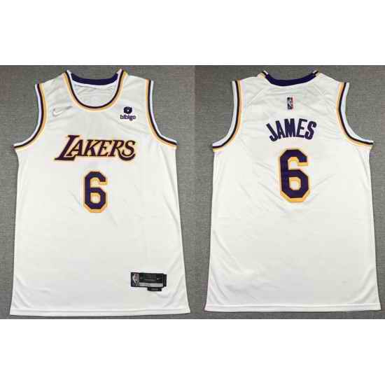 Men's Los Angeles Lakers #6 LeBron James Bibigo 75th Anniversary White Stitched Basketball Jersey->brooklyn nets->NBA Jersey