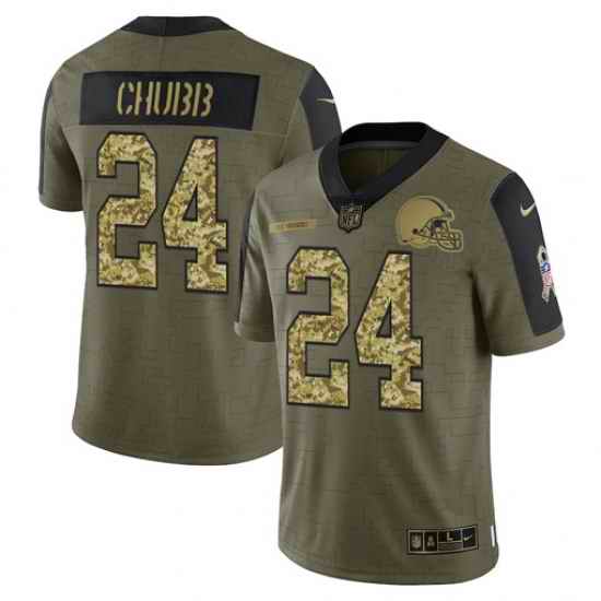 Men Cleveland Browns #24 Nick Chubb 2021 Salute To Service Olive Camo Limited Stitched Jersey->cincinnati bengals->NFL Jersey