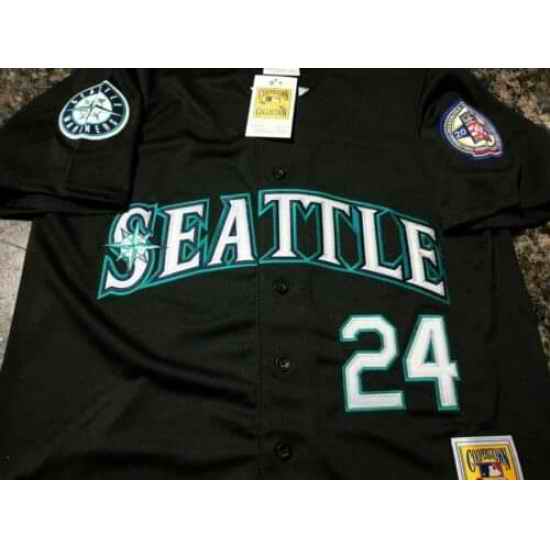 Men Seattle Mariners ken griffey Jr #24 Black MLB jersey Throwback->los angeles dodgers->MLB Jersey
