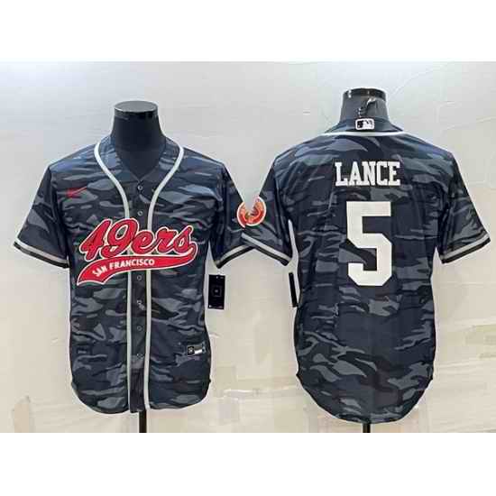 Men San Francisco 49ers #5 Trey Lance Grey Camo With Patch Cool Base Stitched Baseball Jersey->pittsburgh steelers->NFL Jersey