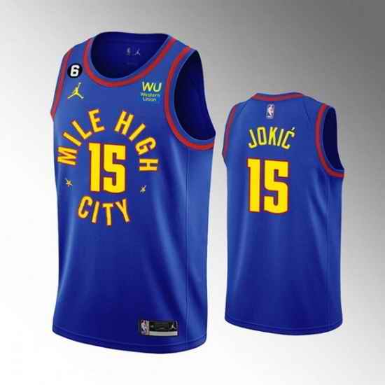 Men Denver Nuggets #15 Nikola Jokic With Memorial PatchBlue 2022 23 Statement Edition Stitched Jersey->detroit pistons->NBA Jersey