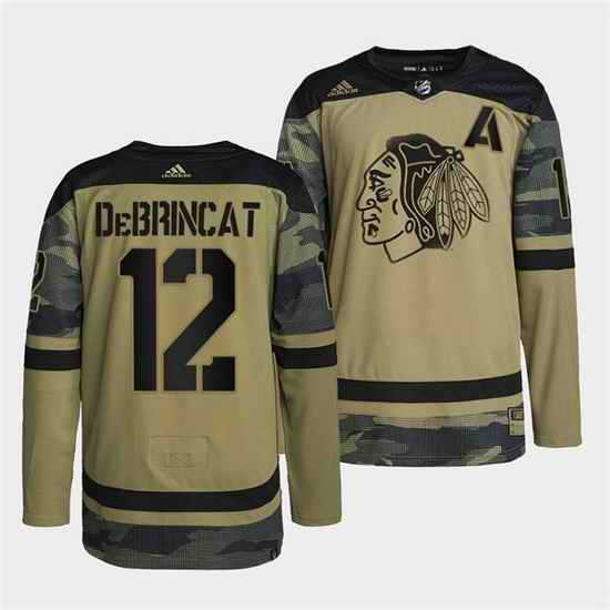Men Chicago Blackhawks #12 Alex DeBrincat 2022 Camo Military Appreciation Night White Stitched jersey->chicago blackhawks->NHL Jersey