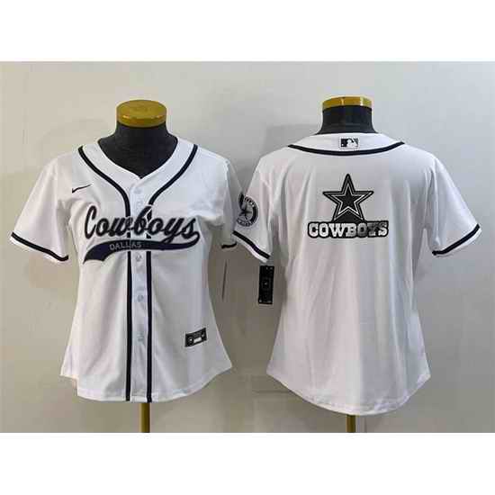 Women Dallas Cowboys White Team Big Logo With Patch Cool Base Stitched Baseball Jersey->women nfl jersey->Women Jersey